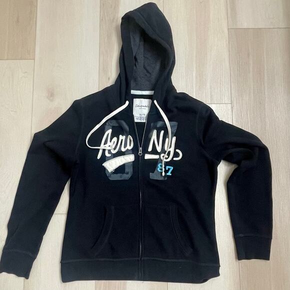Aeropostale Y2K Hoodie Embroidered  Full Zip  Embroidered Spellout Sz XL Black - Picture 10 of 11